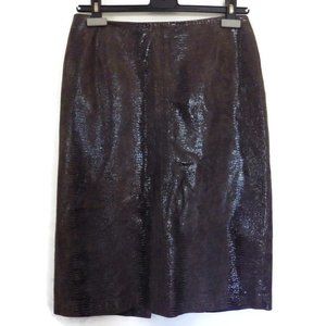 Linda Allard/ Ellen Tracy 100% Leather Snakeskin Pencil Skirt Size 6 Dark Olive